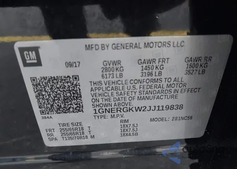 2018 Chevrolet Traverse 1Lt from USA, damaged, VIN 1GNERGKW2JJ119838